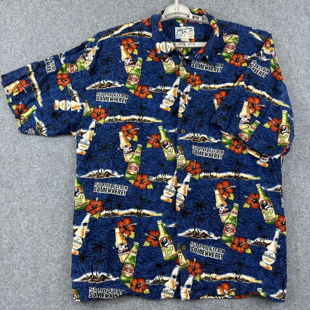 Big Dogs It's‎ Five O'clock Somewhere Beer Bottle Rayon Hawaiian Shirt Men's 3XL